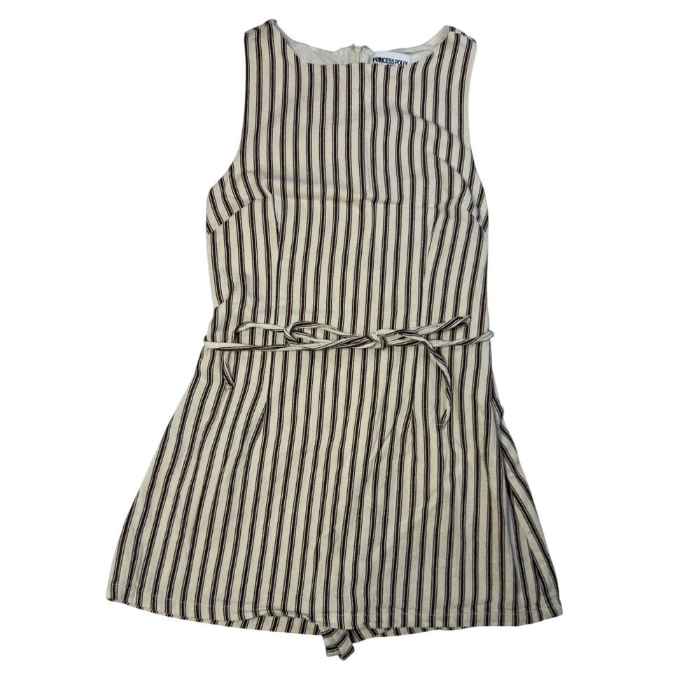 Princess Polly Coastal Striped 100% Cotton Tie Waist Sleeveless Romper Playsuit